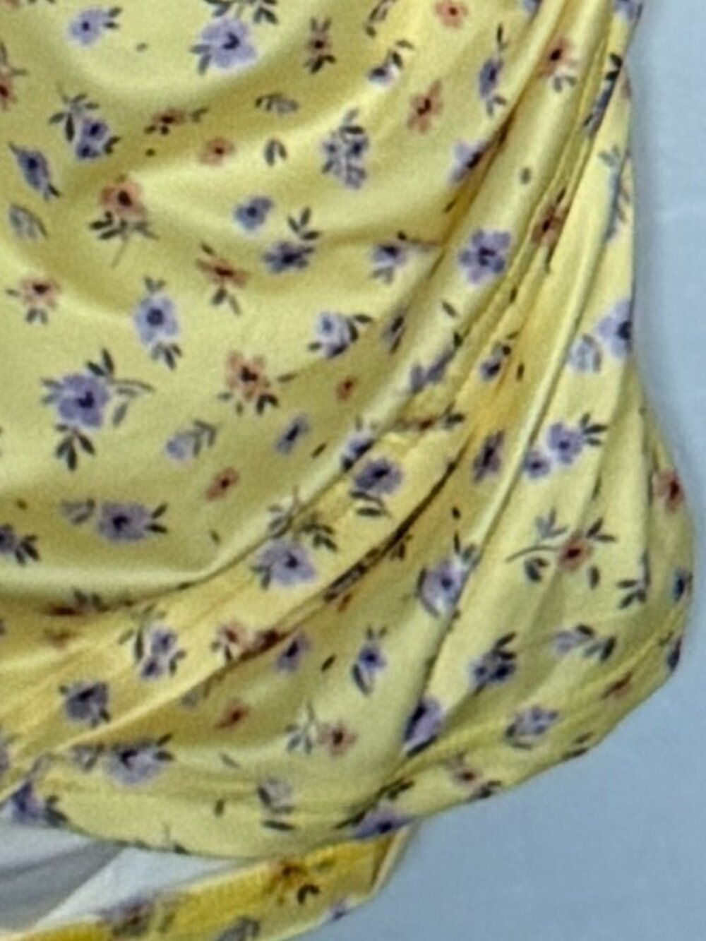 Floral Yellow Bodycon Ruched Sides High-Low Dress Floral Pattern Summer Spring - Picture 9 of 12